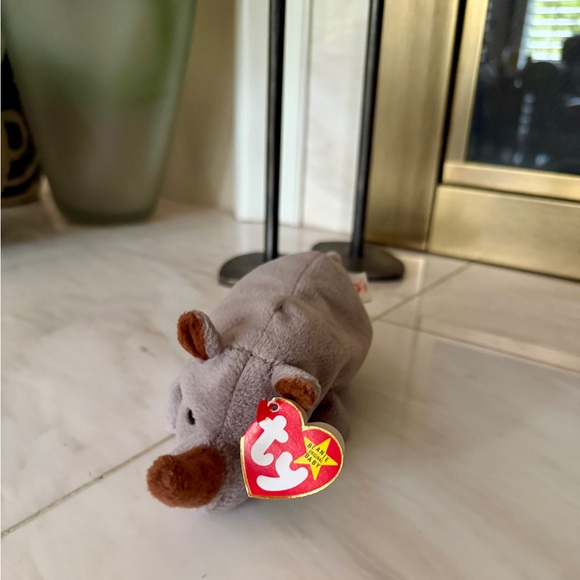 RETIRED Beanie Baby Spike Plush Hippo with Gray and Brown Accents